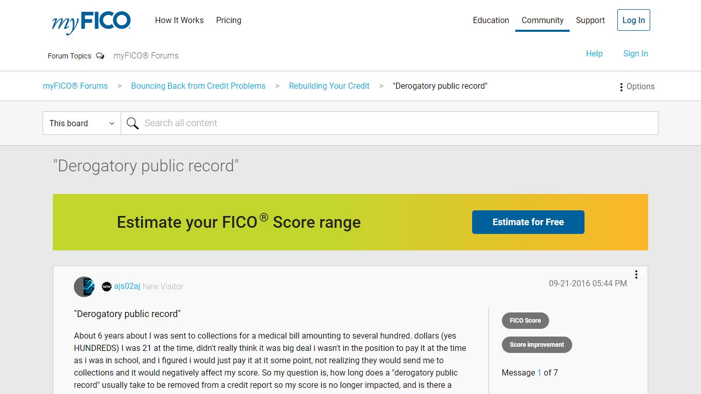 "Derogatory public record" - myFICO® Forums - 4752626